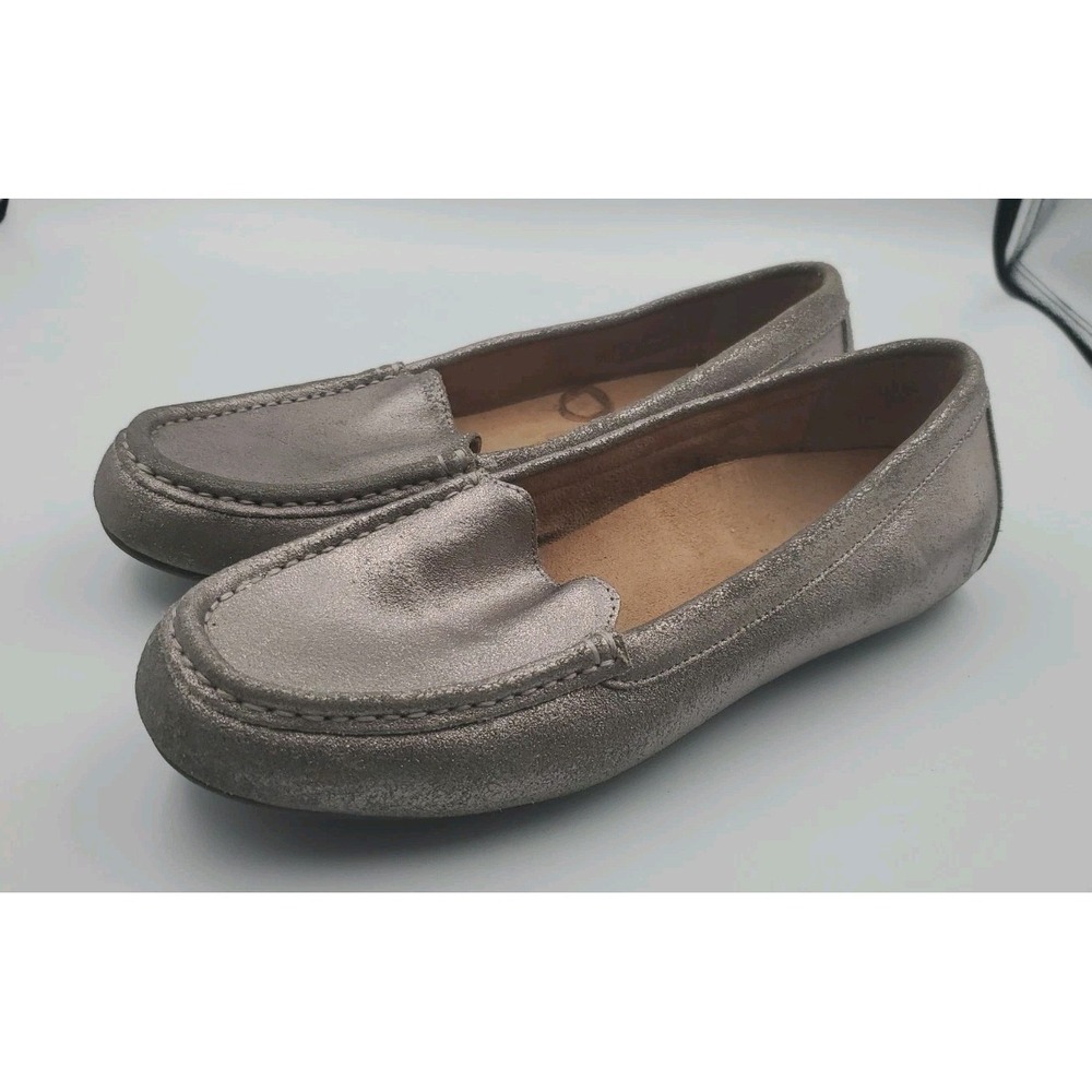 Vionic Debbie Silver Metallic Leather Loafers Driving Moc Womens 9.5 Orthopedic